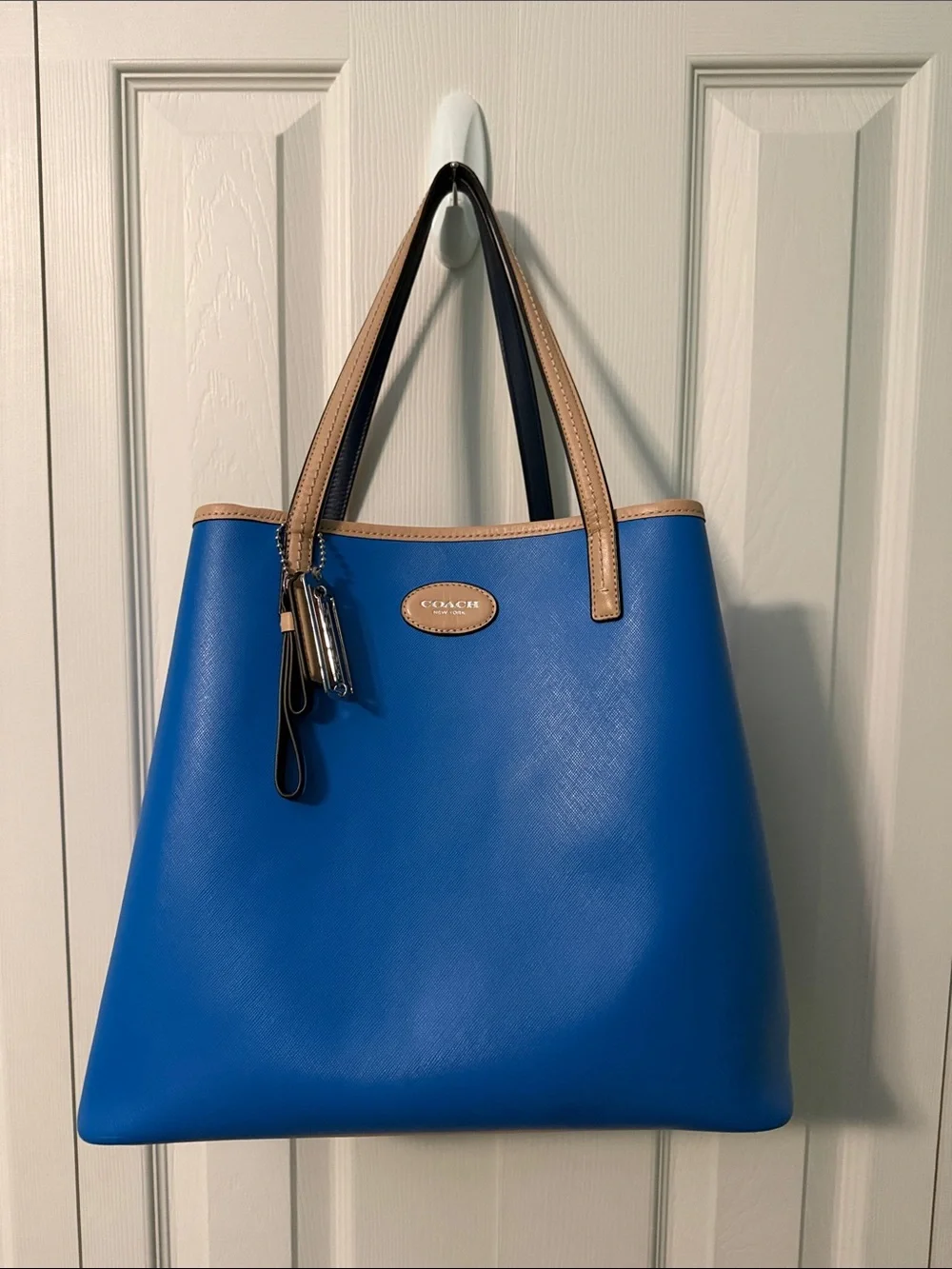 Coach Metro Tote in Blue Leather with Tan Trim